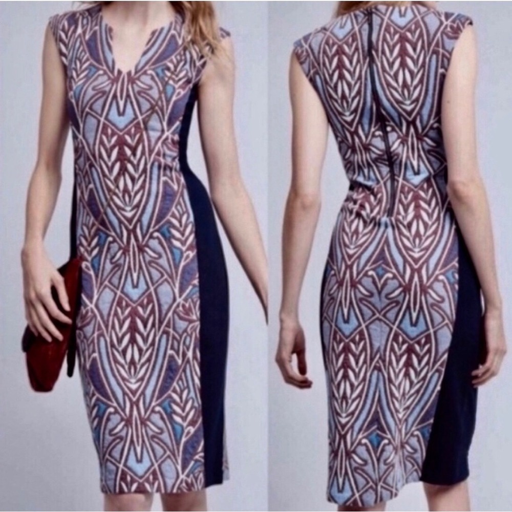 Anthropologie Sheath Dress Floral Jacquard Textured Women's Small HD Paris Cleo